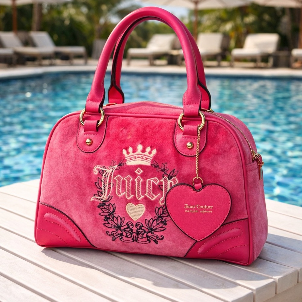 New Juicy Couture Hot Pink heritage, bowler Handbag Crown